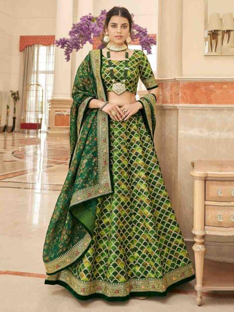 Zeel Cultural vol 2 Art Silk Green Bulk lehenga choli manufacturers in Ahmedabad